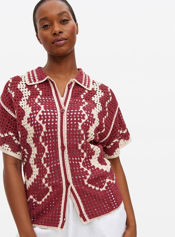 Red Patchwork Crochet Shirt XL